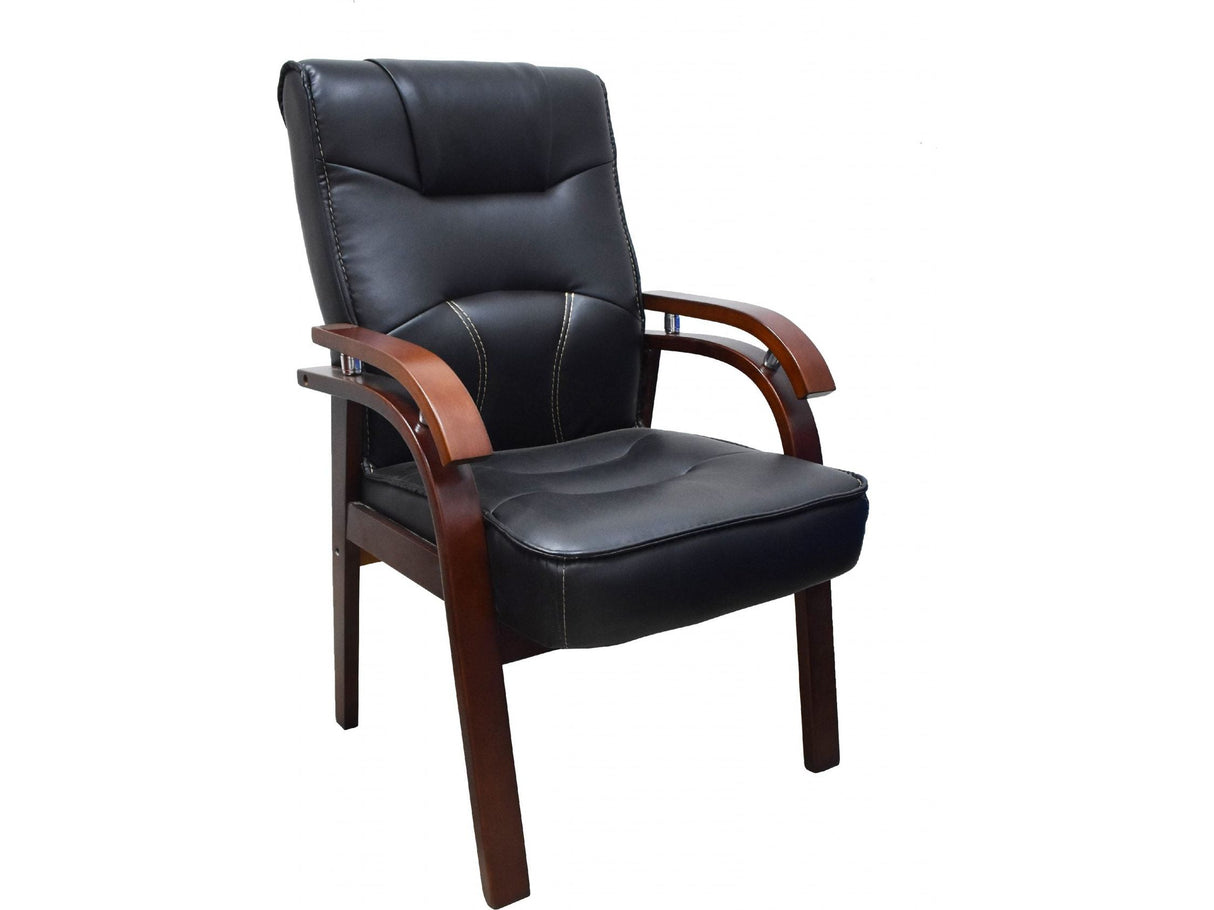 Guest office chair with wooden armrests and legs